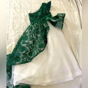 Emerald green asymmetrical flower girl dress